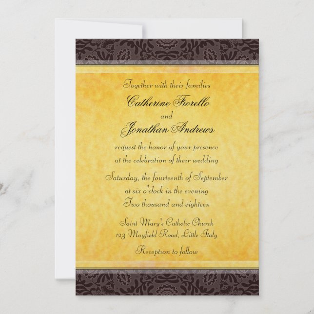 Elegant Black Gold Lace Wedding Invitation (Front)