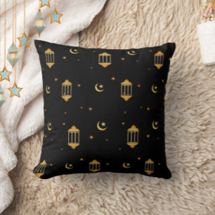 Elegant Black Gold Lanterns Islamic Eid/Ramadan Cushion