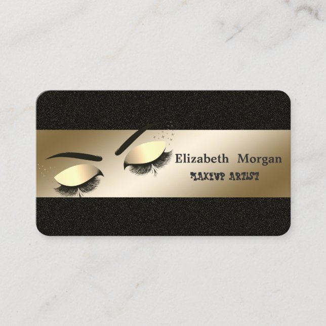 Elegant,Black,Gold Lashes,Makeup Artist Business Card (Front)