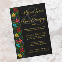 Elegant Black Gold Latin Folk Floral Wedding