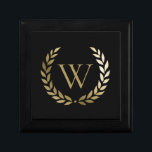 Elegant Black Gold Laurel Wreath Monogram Gift Box<br><div class="desc">This elegant personalised gift box features a faux gold monogram framed with a gold laurel wreath on a simple black background. Designed by Susan Coffey.</div>