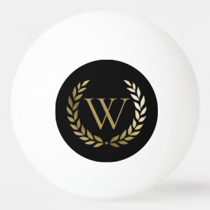 Elegant Black Gold Laurel Wreath Monogram Ping Pong Ball