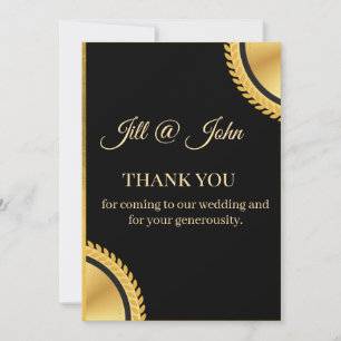 Elegant Black Gold Laurel Wreath Shower Thank You Card