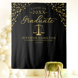 Elegant Black Gold Law School Graduation Backdrop Tapestry