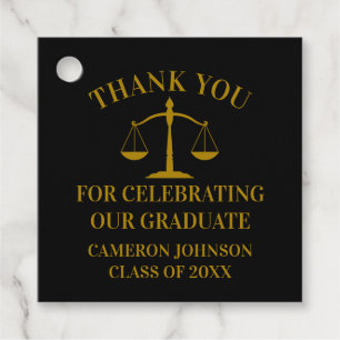 Elegant Black Gold Law School Graduation Party Favour Tags