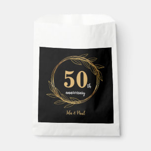 Elegant Black Gold Leaf 50th Wedding Anniversary Favour Bags