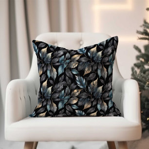 Elegant Black & Gold Leaf Botanical  Cushion