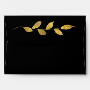Elegant Black Gold Leaf Modern Chic Wedding Envelope