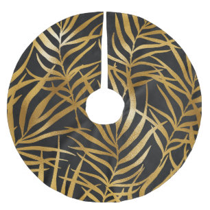 Elegant Black Gold Leaf Pattern Chic Christmas Brushed Polyester Tree Skirt