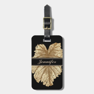 Elegant Black Gold Leaf Womens Luxury Personalised Luggage Tag