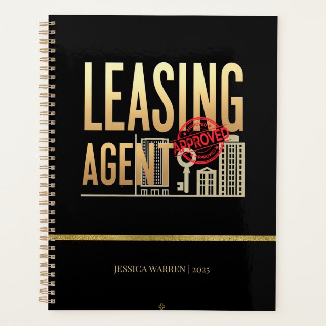 Elegant Black Gold Leasing Agent  – Personalised Planner (Front)