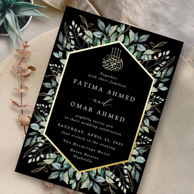 Elegant Black Gold Leaves Islamic Muslim Wedding (Creator Uploaded)