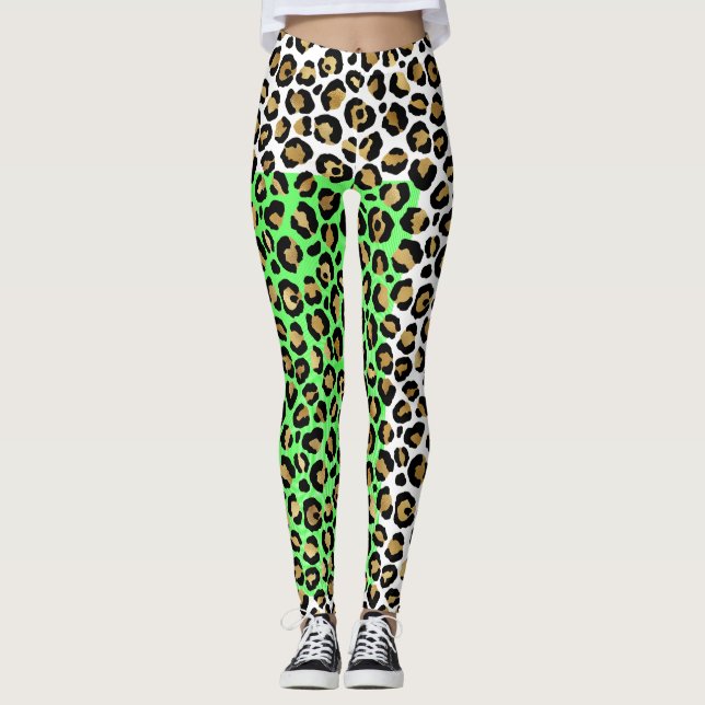 Elegant Black Gold Leopard Animal Print  Leggings (Front)