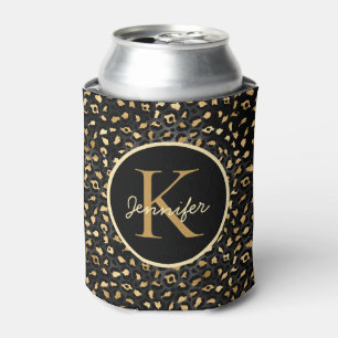 Elegant Black Gold Leopard Cheetah animal print Can Cooler