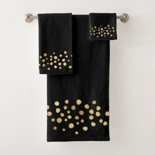 ELEGANT BLACK GOLD LEOPARD SPOT BATHROOM TOWEL SET