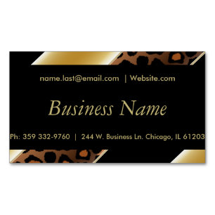 Elegant Black & Gold Leopard Stripes Magnetic Business Card