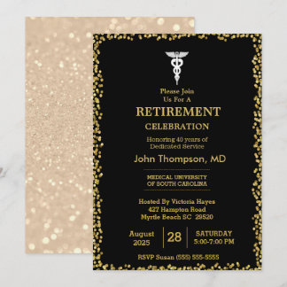 Elegant Black & Gold Lights Doctor Retirement Invitation