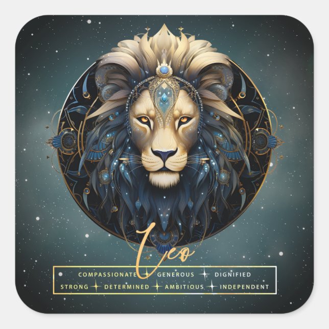 Elegant Black Gold Lion Astrology Sun Sign Leo Square Sticker (Front)