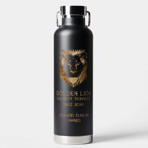 Elegant Black Gold Lion Luxe Business Logo Water Bottle