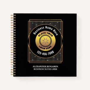 Elegant Black Gold Logo Business Personalise Notebook