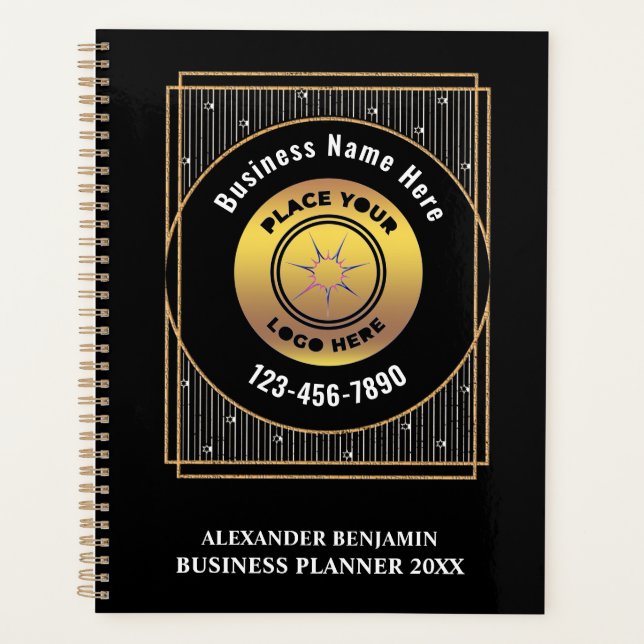 Elegant Black Gold Logo Business Personalise Planner (Front)