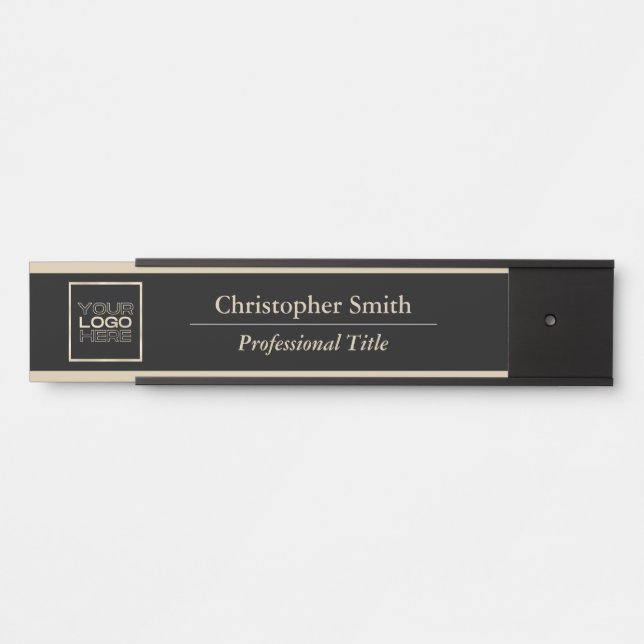 Elegant Black Gold Logo Interchangeable Office Door Sign (Front)