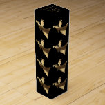 Elegant Black Gold Look Angel Pattern Wine Box<br><div class="desc">Elegant Black and Gold Look Angels,  Angel playing the trumpet,  Pattern,  Merry Christmas Holiday Season Wine Gift Box,  you can add your name,  change or delete all text</div>