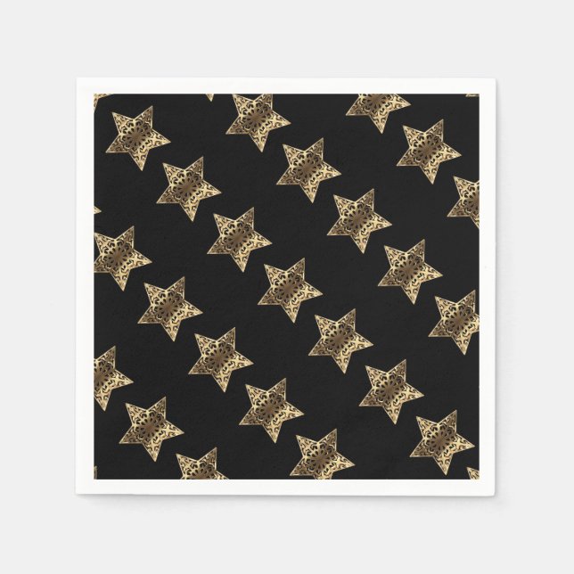 Elegant Black Gold Look Christmas Stars Pattern Napkin (Front)