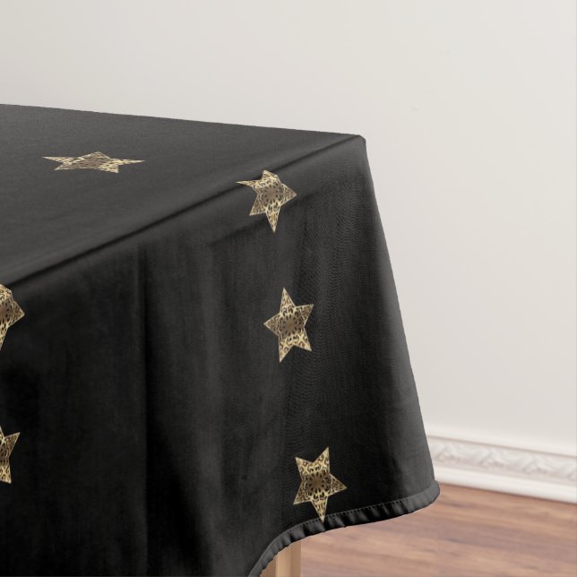 Elegant Black Gold Look Stars Pattern Chic Tablecloth (In Situ)