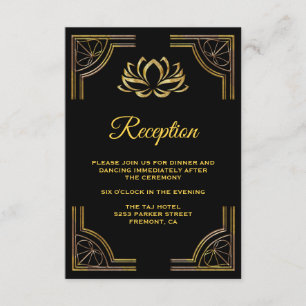Elegant Black Gold Lotus Flower Wedding Reception Enclosure Card