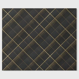 Elegant Black Gold Luxury Charcoal Plaid Pattern Wrapping Paper
