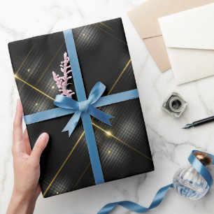 Elegant Black Gold Luxury Charcoal Plaid Pattern Wrapping Paper