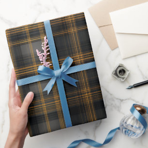 Elegant Black Gold Luxury Charcoal Plaid Pattern Wrapping Paper