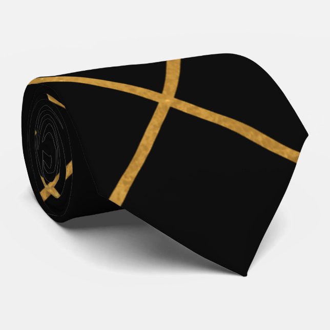 Elegant Black Gold Luxury Mens Fashion Neck Tie  (Rolled)