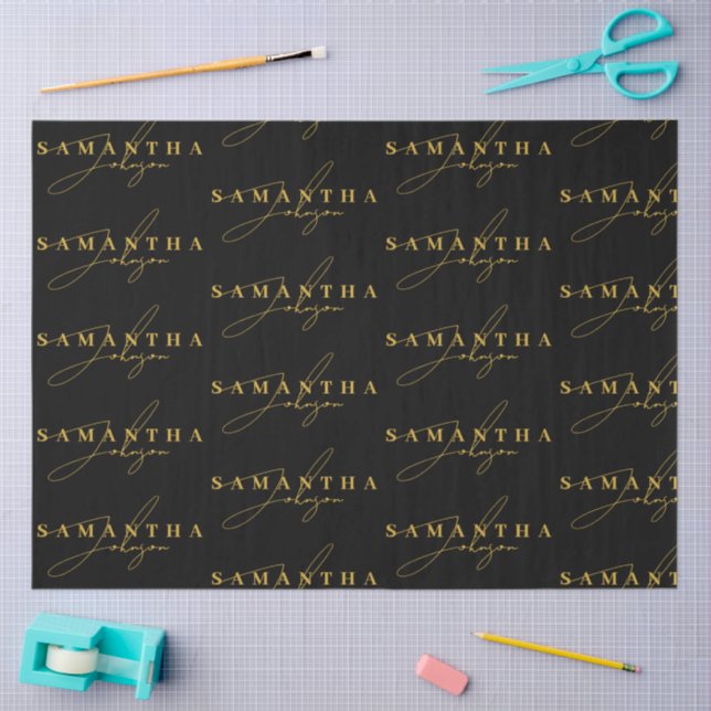 Elegant Black & Gold Luxury Signature Script  Tissue Paper (Craft)