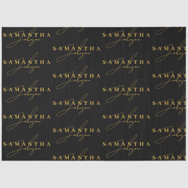 Elegant Black & Gold Luxury Signature Script  Tissue Paper (Front)