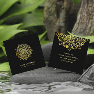 Elegant Black & Gold Mandala Yoga Instructor  Square Business Card