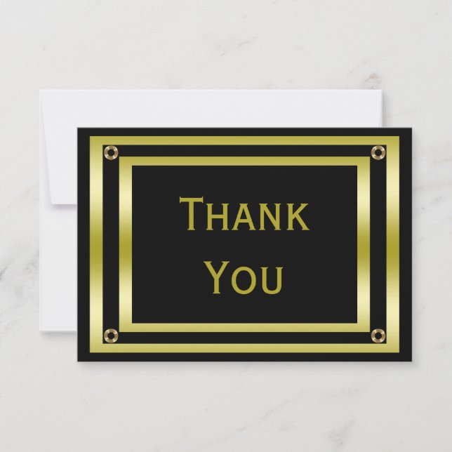 Elegant Black & Gold  Man's Thank You Card (Front)