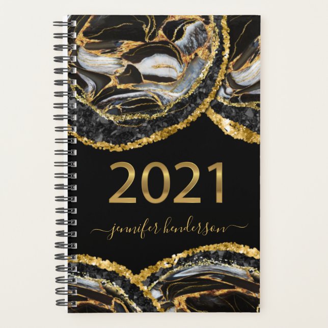 Elegant Black & Gold Marble 2021 Appointment Book Planner (Front)