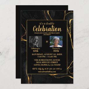 Elegant Black & Gold Marble Birthday Party Invitation