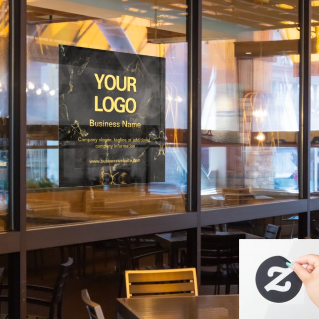 Elegant Black Gold Marble Business Logo Slogan  Window Cling (Restaurant Window)