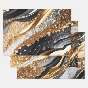 Elegant Black Gold Marble Glitter Abstract Art Wrapping Paper Sheet