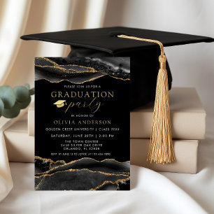Elegant Black & Gold Marble Graduatio Party Invitation