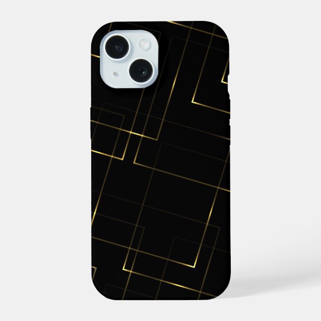 Elegant Black & Gold Marble iPhone 15 Case (Back)
