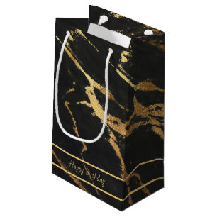 Elegant Black & Gold Marble Look Editable Text Small Gift Bag