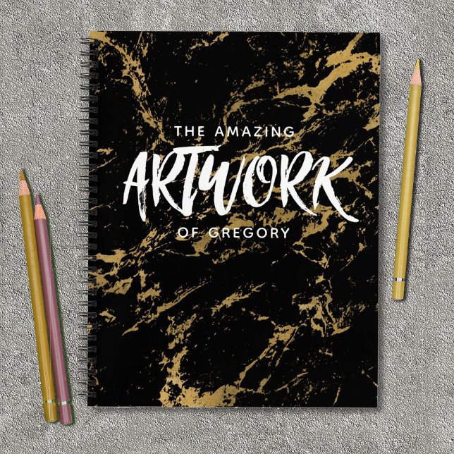 Elegant Black Gold Marble Sketchbook Notebook (A cool black and gold marble sketchbook with the words the amazing artwork of...)