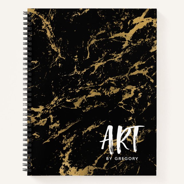 Elegant Black Gold Marble Sketchbook Notebook (Front)