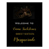 Elegant Black & Gold Masquerade Birthday Welcome