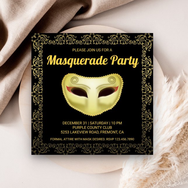 Elegant Black Gold Masquerade Party Invitation (Creator Uploaded)
