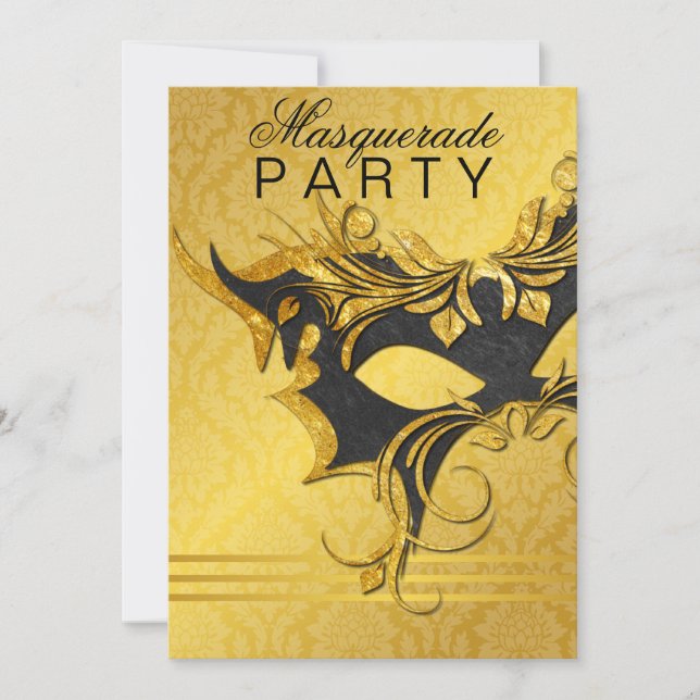 Elegant Black & Gold Masquerade Party Invitation (Front)